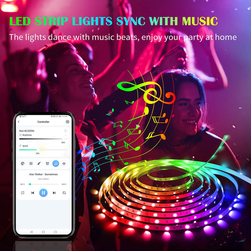 65.6ft LED Strip Lights, LIVINGPAI RGB Color Changing LED Lights for Bedroom with Phone App Control, Remote and Built-in Mic, Music Sync Luces LED Strips for Room Decor, Dorm, Kitchen, Home Decoration 65.6FT