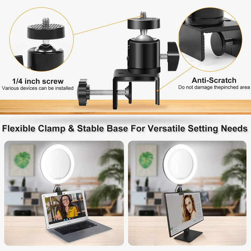 8'' Ring Light with Clamp, Video Conference Lighting Kit, 11 Light Modes & 10 Brightness Level, Led Desktop Light for Remote Meeting,YouTube Video, Selfie, Makeup, Live Streaming,Business Video Call 8'' RGB mode