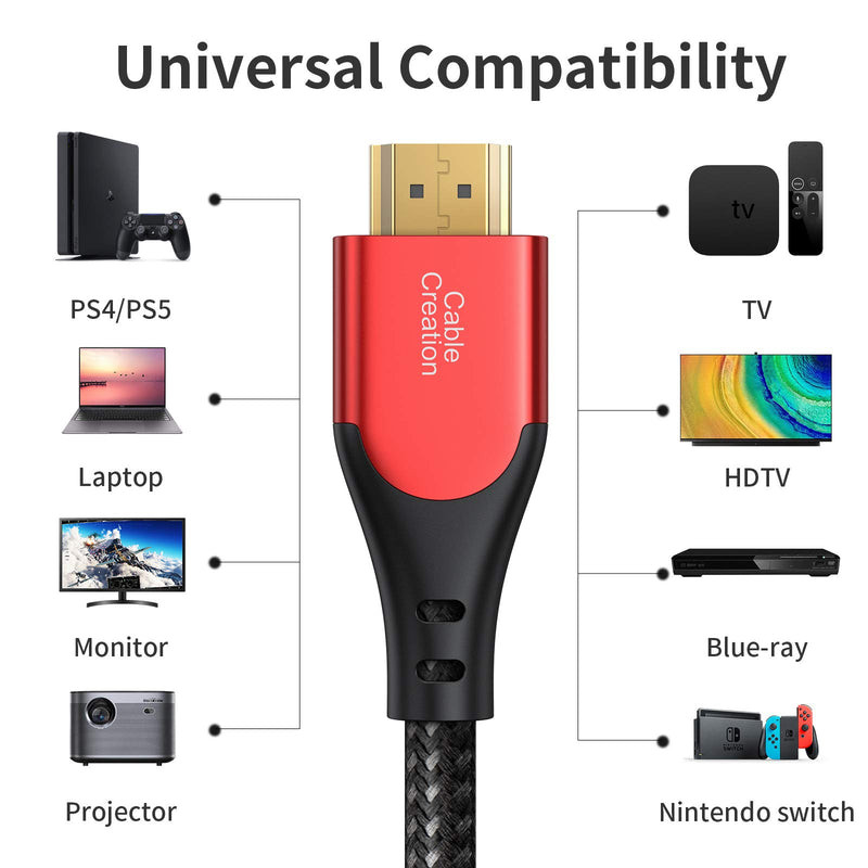 HDMI Cable 4K@60Hz 3.3 ft, CableCreation HDMI 2.0 Cable, High-Speed 18Gbps, 4K HDR, 3D, 2160P, 1080P, Ethernet Support, Compatible with UHD TV, PS5/PS4, Xbox One, Blu-ray, PC, Projector- 3.3FT Red