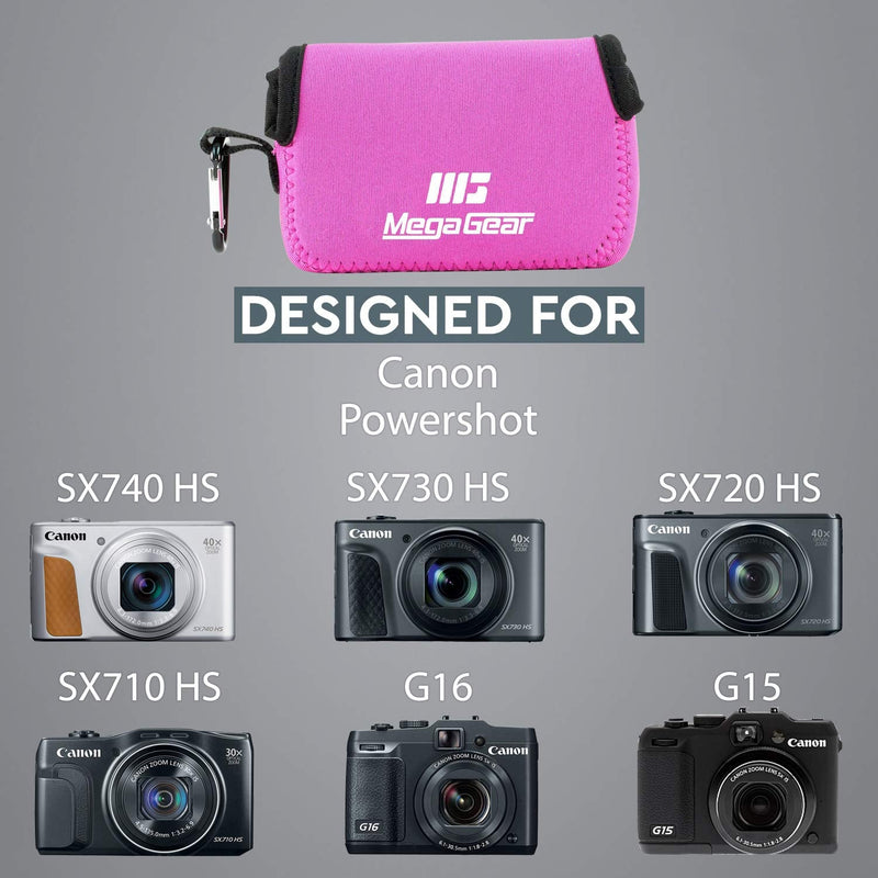 MegaGear MG1248 Canon PowerShot SX740 HS, SX730 HS, SX720 HS, SX710 HS, G16, G15 Ultra Light Neoprene Camera Case - Hot Pink