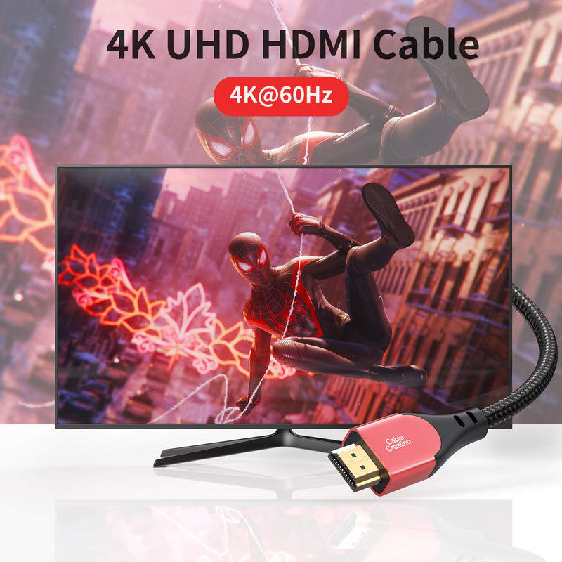 HDMI Cable 4K@60Hz 3.3 ft, CableCreation HDMI 2.0 Cable, High-Speed 18Gbps, 4K HDR, 3D, 2160P, 1080P, Ethernet Support, Compatible with UHD TV, PS5/PS4, Xbox One, Blu-ray, PC, Projector- 3.3FT Red