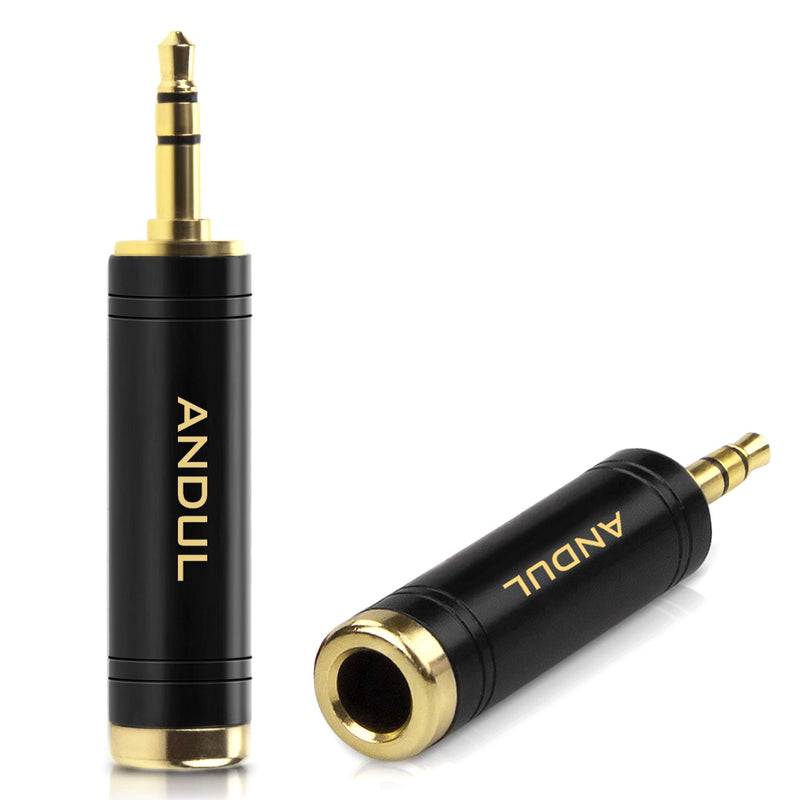 [AUSTRALIA] - ANDUL 1/4'' to 3.5mm Stereo Pure Copper Headphone Adapter,3.5mm(1/8'') Plug Male to 6.35mm (1/4'') Jack Female Stereo Adapter for Headphone, Amp Adapte, Black 2-Pack 