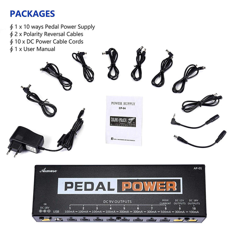 [AUSTRALIA] - Guitar Pedal Power Supply 10 Isolated DC Output for 9V/12V/18V Guitar Bass Effects Pedals with Built-in USB Charging Port for Phone iPhone Pad iPad 10 inputs general 