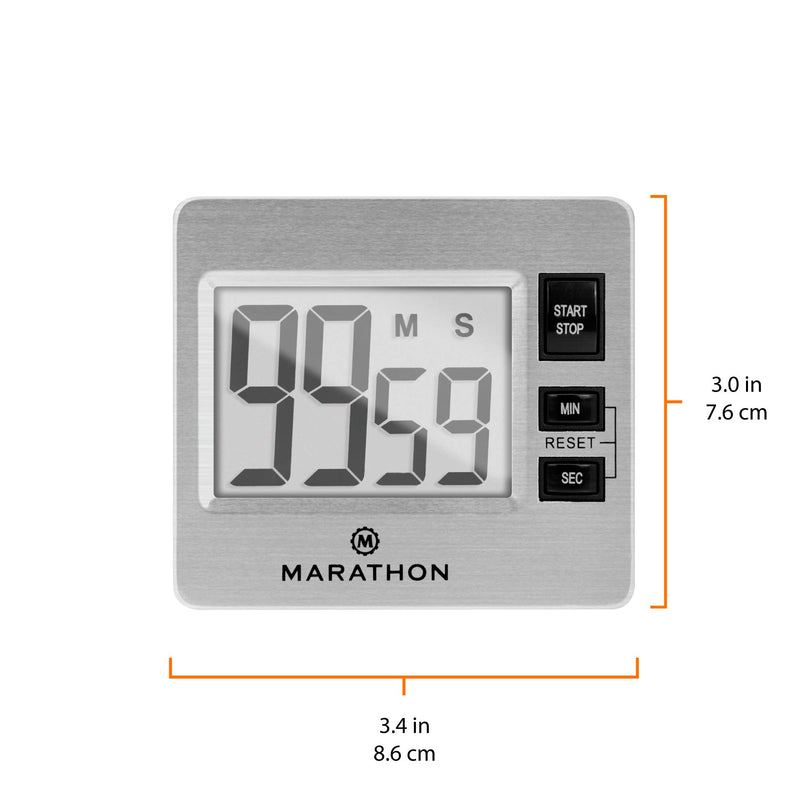 Marathon Stainless Steel Digital Timer with 100 Minute Count Down and Count Up