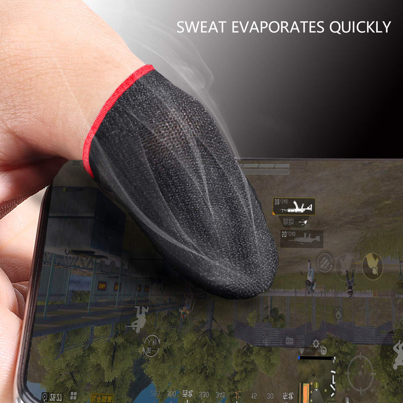 MOMOFLY 150 Second Quick Dry Ultra-Thin Carbon Fiber Mobile Gaming Thumb Finger Sleeves Touch Screen Anti-Sweat Shoot Aim Finger Cot for PUBG Mobile, Rules of Survival, Android iOS Tablet(16P)