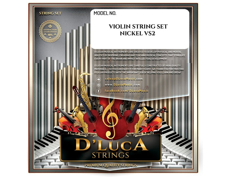 D'Luca VS2 Nickel Coated Violin String Set - Medium, 3/4