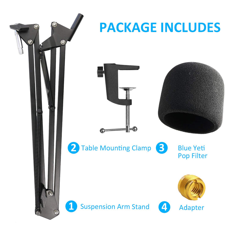 [AUSTRALIA] - Adjustable Mic Shock Mount Suspension Boom Scissor Arm Stand and Microphone Windscreen Pop Filter for Blue Yeti by YOUSHARES 