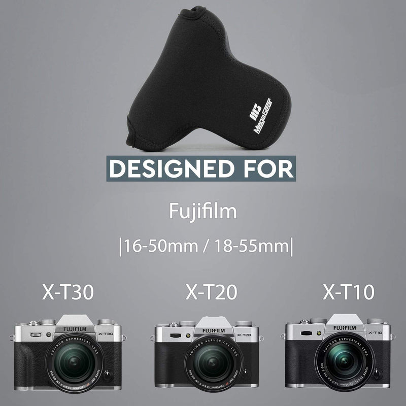 MegaGear MG579 Ultra Light Neoprene Camera Case compatible with Fujifilm X-T30, X-T20, X-T10 (16-50mm/18-55mm Lenses), X Series X10, X20 - Black