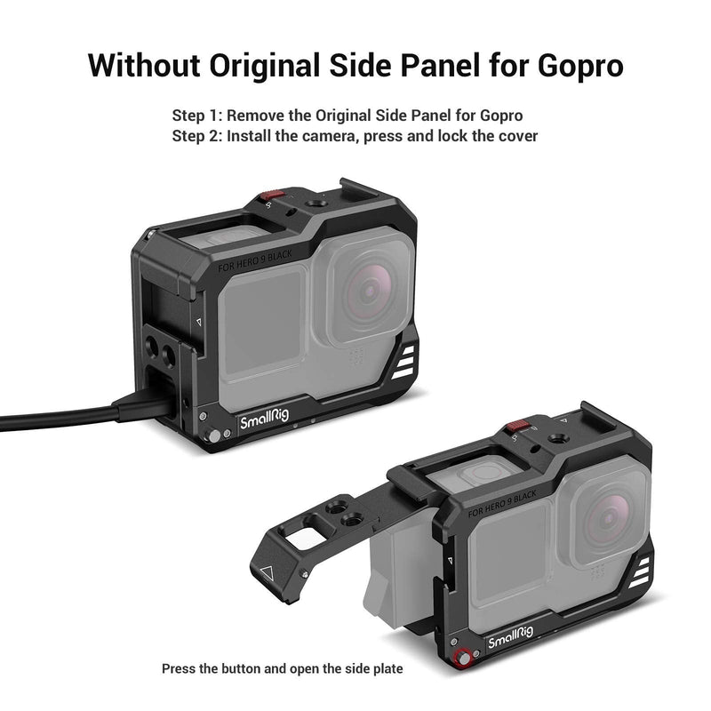 SmallRig Hero10 Cage / Hero9 Cage , Aluminum Video Cage with 2 Cold Shoe Mount for Mic and Led Light , Compatible with Max Lens Mod for GoPro Hero9/Hero10 Black 3084 middle