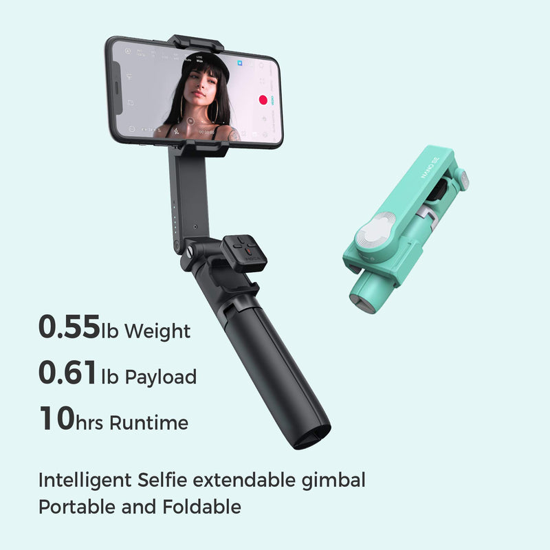 MOZA Nano se Phone Selfie Stick Stabilizer, Extendable Anti-Shake Smartphone Gimbal for Vlog Shooting Photography, Livestream, YouTube, Extendable Bluetooth Remote Control with Tripod (Green) Green