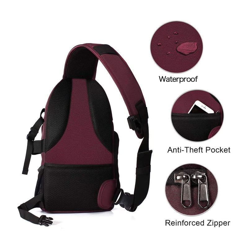 MOSISO Camera Sling Bag, DSLR/SLR/Mirrorless Camera Case Shockproof Photography Camera Backpack with Tripod Holder & Removable Modular Inserts Compatible with Canon/Nikon/Sony/Fuji, Wine Red