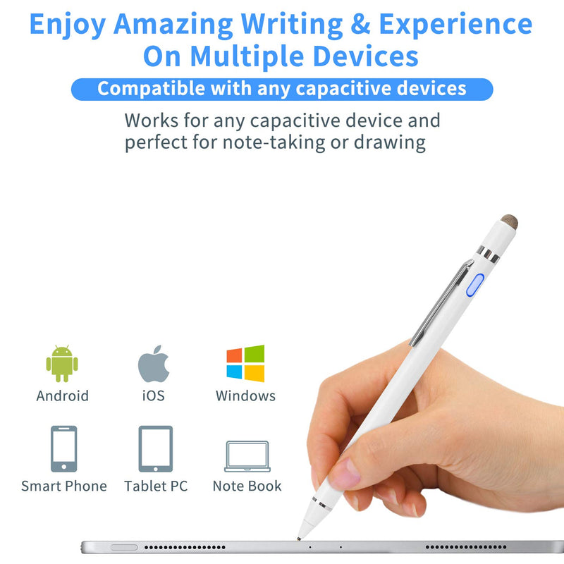 Evach Active Stylus Digital Pen with Ultra Fine Tip Stylus for iPad iPhone Samsung Tablets, Compatible with Apple Pen,Stylus Pen for iPad Pro, White.