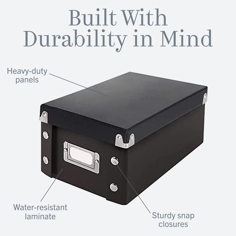 Snap-N-Store Index Card Holder - Collapsible Organizer Box fits 1100 3x5-Inch Flash Cards - Business, Recipe, or Note Card Storage Boxes - 2 Pack, Black 3 x 5, 2 Pack