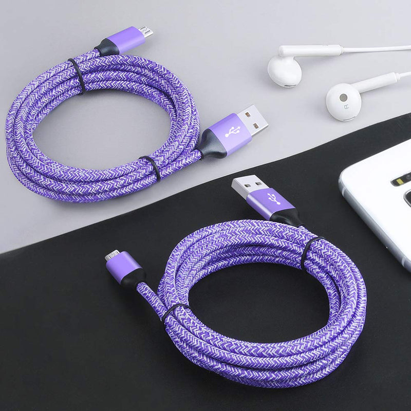 Micro USB Cable, 2-Pack 6FT Phone Charger Power Cords Android Long Fast Charging Cables Compatible with Samsung Galaxy J7 S6 S7 Edge J3,Note 3 4 5,Tablet S2 S4, LG Stylo 2/3 Plus, Kindle Fire 7 8 10 Purple+Purple