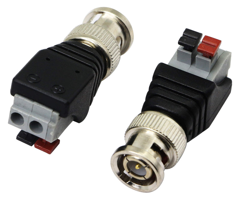 zdyCGTime BNC Video Baluns Adapter BNC Male Plug to 2 Pin/Way Screw Terminal Video Audio Spring Press Type Balun with Solderless Screw Terminal for Coax Cat5 to BNC CCTV Security Surveillance(10-pack)