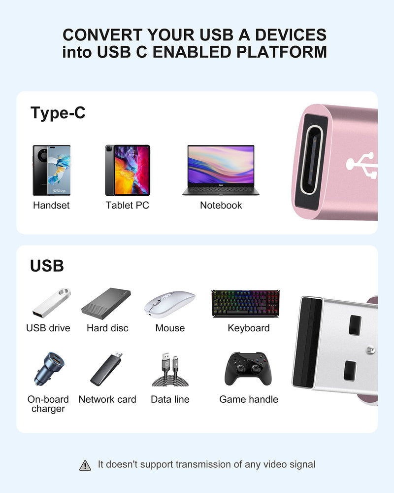 Upgraded USB C Female to USB A Male Adapter,Type C to USB A Charger Cable Converter for Apple iWatch 7 AirPods,MacBook,iPhone 11 12 13 14 Pro Max,iPad Mini 6,Samsung Galaxy S20 S21 S22 (3Pack RG) Rose Gold*3