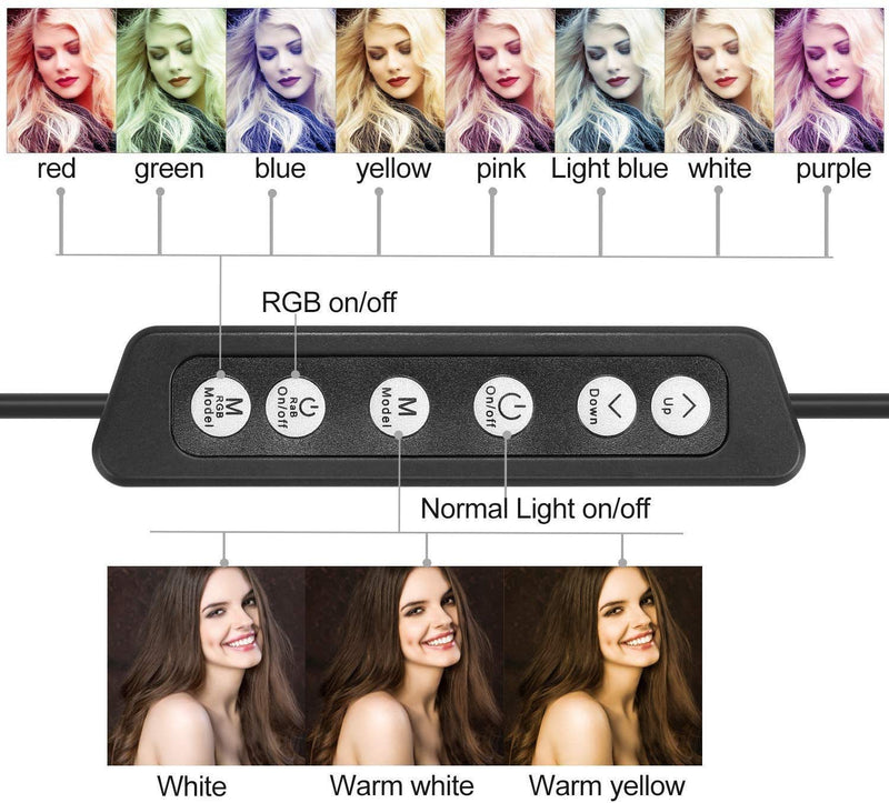 8'' Ring Light with Clamp, Video Conference Lighting Kit, 11 Light Modes & 10 Brightness Level, Led Desktop Light for Remote Meeting,YouTube Video, Selfie, Makeup, Live Streaming,Business Video Call 8'' RGB mode