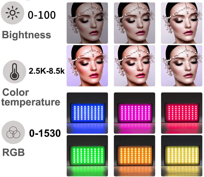 RGB LED Video Light,On-Camera Lighting Mini Pocket Light for Vlog YouTube Videos with(RGB,2500K-8500K,0-1530°,4000mah,OLED Display,Blue Aluminum Body,Bag) Blue + RGB Light
