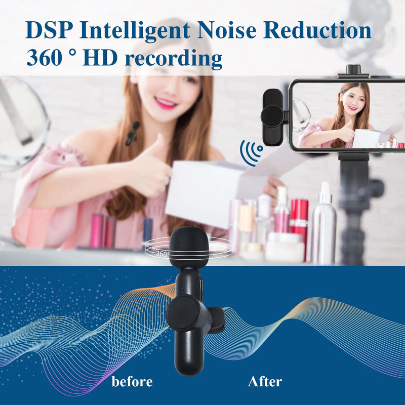 Wireless Lavalier Microphone for Live Streaming(YouTube,Facebook,vlog) 2.4GHz Lapel mic Compatible with iPhone/ipad, Plug and Play, no app Needed,omnidirectional Voice Reception.