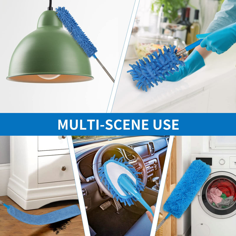 Dusters for Cleaning,6 PCS Feather Duster Microfiber Duster with 100'' Stainless Steel Extension Pole, Bendable & Washable Telescopic Cobweb Duster for Ceiling Fan,High Ceiling,Blinds,Furniture & Cars 6pcs