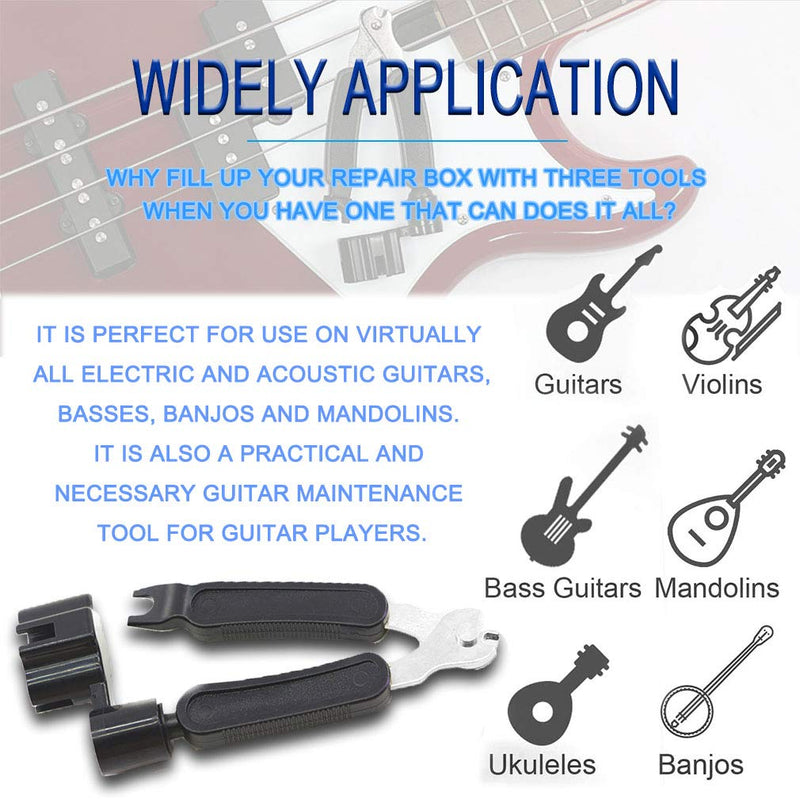 Guitar String Winder Cutter Bridge Pin Puller, Multifunctional 3-in-1 Acoustic Electric Musical Instrument Maintenance Repair and Restringing Accessories Tool