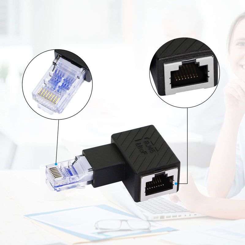 [AUSTRALIA] - RIIEYOCA 90 Degree Ethernet Adapter,Left Angle RJ45 Male to Female Extension Cat6 LAN Network Connector,for Computers, Laptops, Routers(2-Pack) Left Angle 