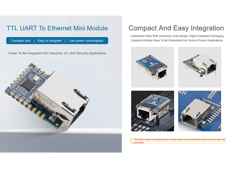 waveshare TTL UART to Ethernet Serial Converter Module Support TCP Server/TCP Client/UDP Multicast/UDP Mode, Modbus Gateway, NTP Protocol etc. Tiny Size, Easy to Integrate
