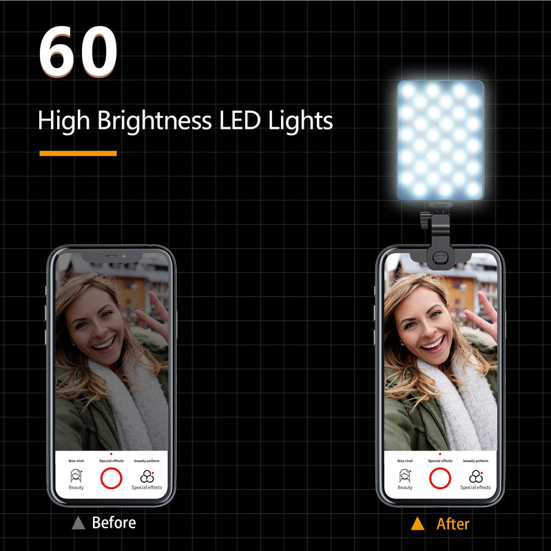 Youlisn Selfie Light for Phone, 60 LED Phone Light with Rechargeable Clip and Adjusted 3 Light Modes, 2000mAh Video Light for Phone iPad, Laptop, Makeup, TikTok, Selfie, Vlog, Video Conference Black