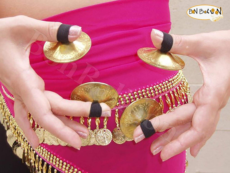 Brass Belly Dance Dancing Finger Zills Cymbals Sagats Professional Dancer Costume Elastic Finger Loops Arabesque Egyptian Egypt Oriental Dancing Musical Instrument Accessories 2 Pairs / 4 Pcs Golden