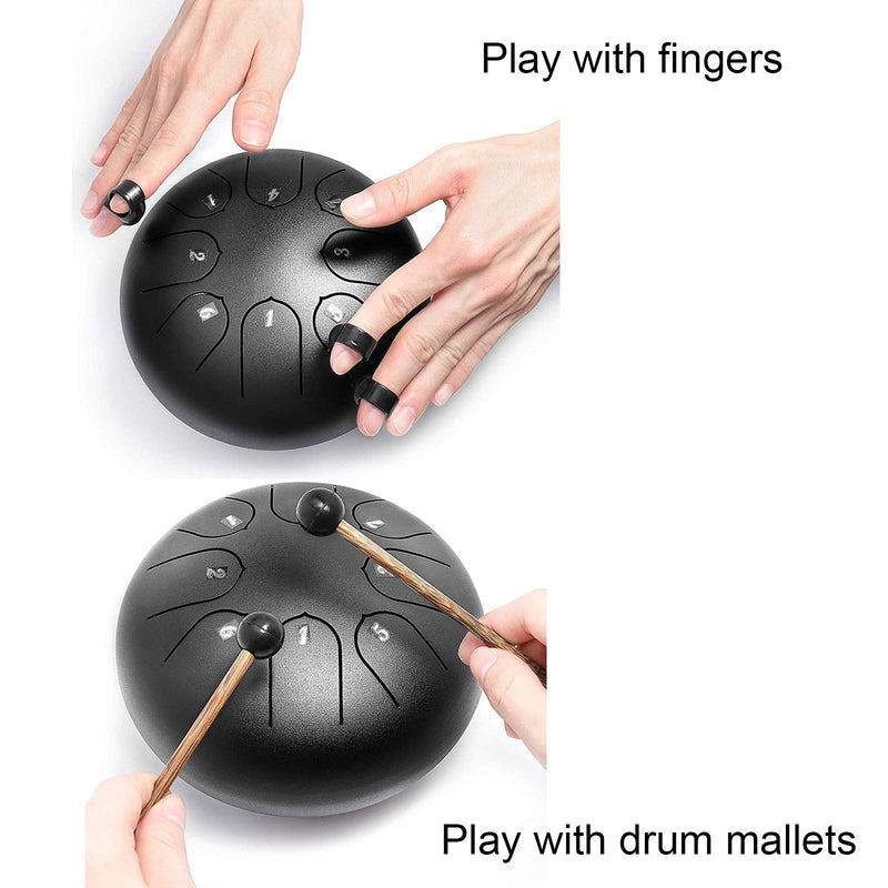 Tongue Drum, Upgraded Steel Tongue Drum 8 Notes 6 Inch, Professional Steel Drum C-Key, Worry Free Drum (Black) for Beginner Adult Kids