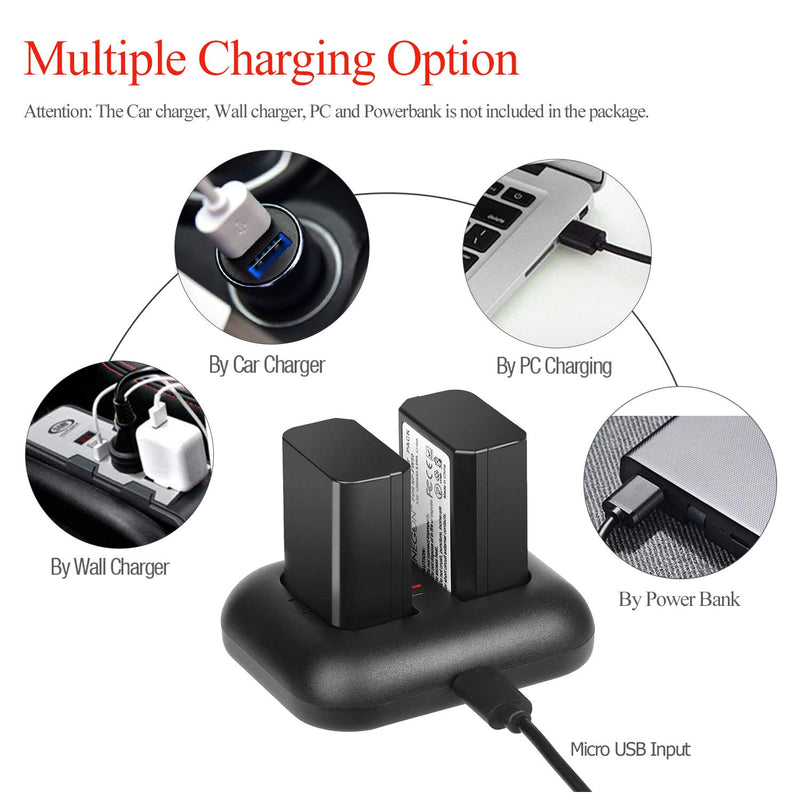 NP-FW50 ENEGON 2-Pack Camera Battery (1300mAh) and Rapid Dual Charger for Sony A6000, A6500, A6300, A6400, A7, A7II, A7RII, A7SII, A7S, A7S2, A7R, A7R2, A55, A5100, RX10 Accessories