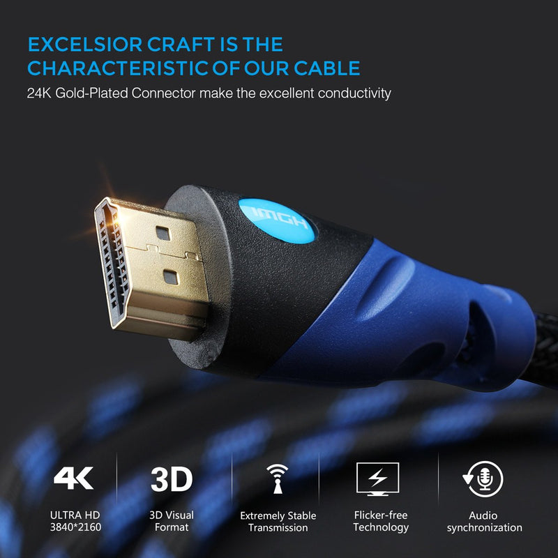 MEALINK HDMI Cable 35 ft High Speed with Ethernet 35 feet(10M) HDMI 2.0 Gold Plated Connector Supports 4K|Ultra HD|2160P|3D|1080P Audio Return Channel… 35ft Blue