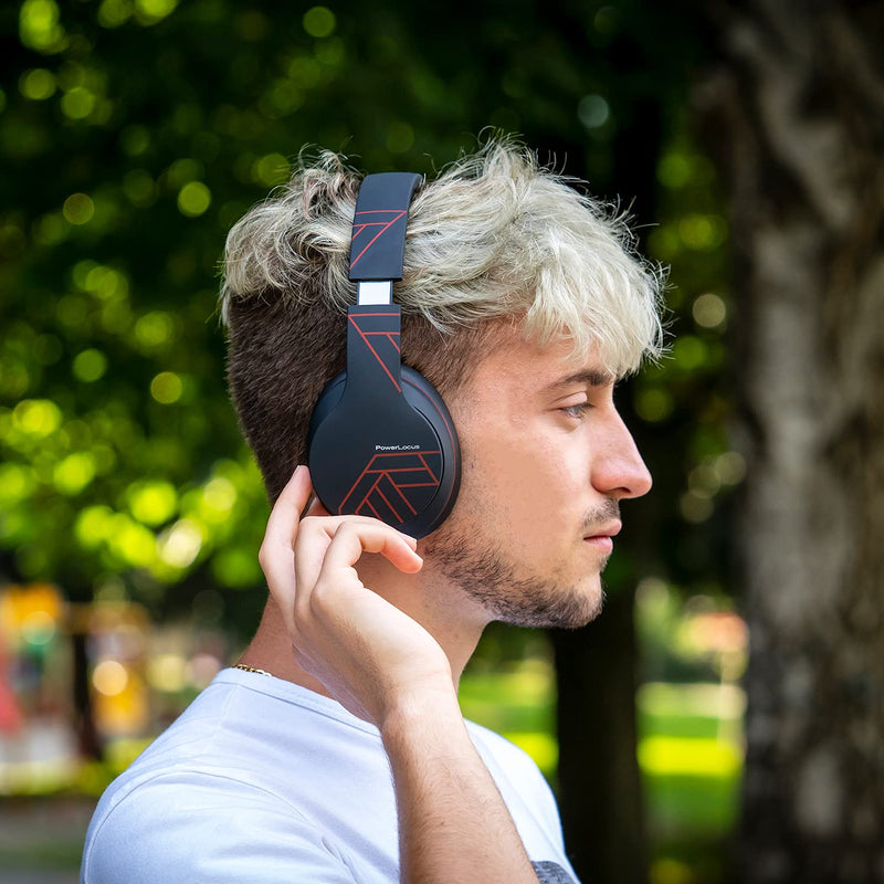 Wireless Bluetooth Headphones, PowerLocus Bluetooth Headphones Over Ear, Super Bass Hi-Fi Stereo, Soft Earmuffs, Foldable Wireless and Wired with Mic for Cell Phones, Online Class, Home Office, PC,TV Matt Red