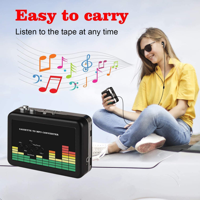 USB Cassette Player Tape to MP3 Converter, Portable Walkman Audio Music Player Cassette-to-MP3 Converter with Earphones, No PC Required