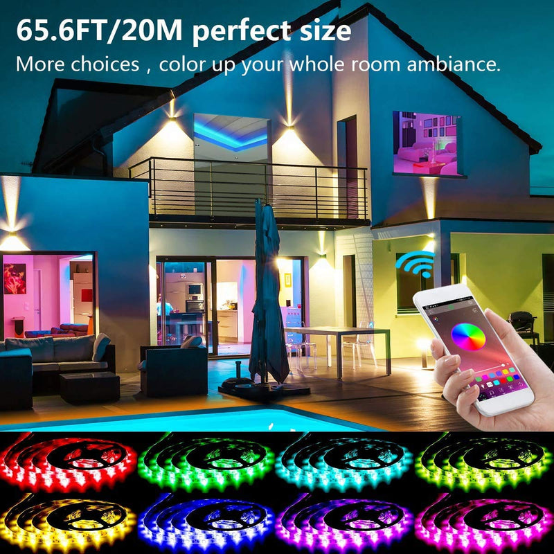 [AUSTRALIA] - Led Strip Lights 65.6ft/20m(4X16.4FT) Christmas Decorations Light Strip SMD 5050 RGB Color Changing Rope Lights with Bluetooth Controller Sync to Music Apply for TV,Bedroom,Party and Home Decoration 
