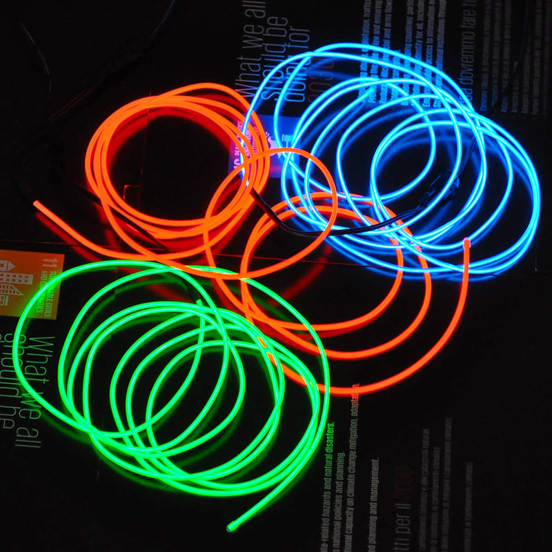 [AUSTRALIA] - Neon Light EL Wire Kit Portable Glowing Strobe Lights DIY Kit with AA Battery Inverter for Halloween Christmas Party Decoration (Blue, Red, Green 3 by 2-Meter/6ft) 