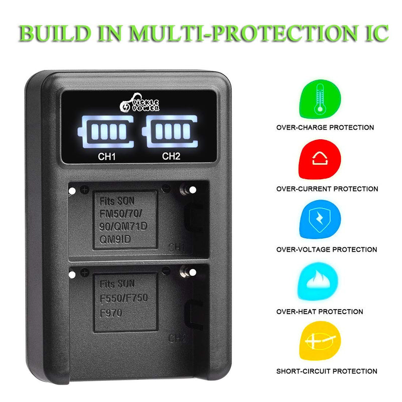 NP-F550 Pickle Power NP-F550 NP-F570 Battery and LED Dual Charger Replacement for Sony NP F970 F750 F770 F960 F550 F530 F330 F570 and TR516 TR716 TR818 TR910 TR917 CCD-SC55