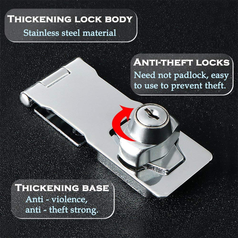 4 inch Keyed Hasp Lock， Twist Knob Keyed Locking Hasp for Doors Cabinets, Zinc Alloy Plated 4" Keyed Hasp Lock