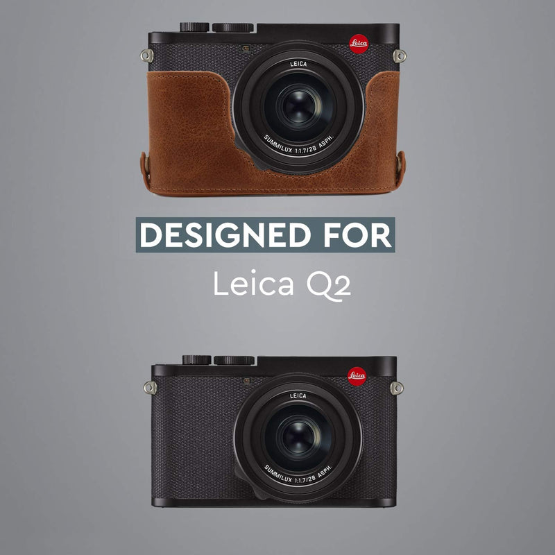 MegaGear Ever Ready Genuine Leather Camera Half Case Compatible with Leica Q2 Brown