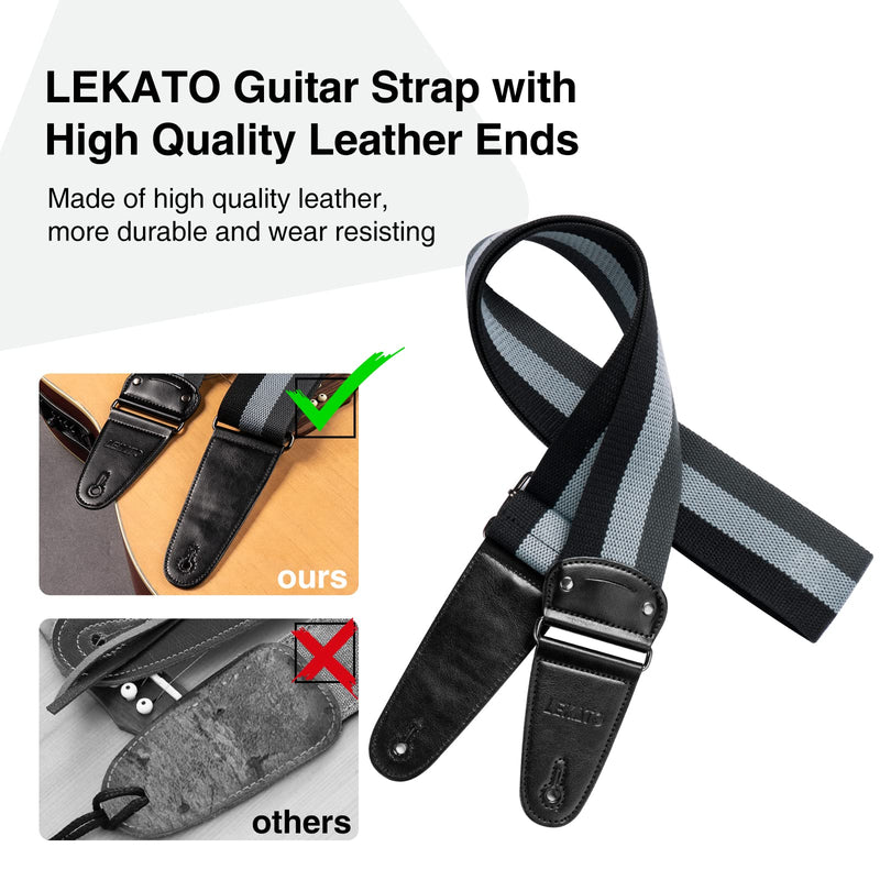 LEKATO Guitar Strap Electric Acoustic Bass Guitar Strap with Pick Holder 6 Guitar Picks & 2 Strap Locks Cotton Guitar Belt Adjustable Length from 37" to 62" For Electric/Acoustic Guitar (Black) Black