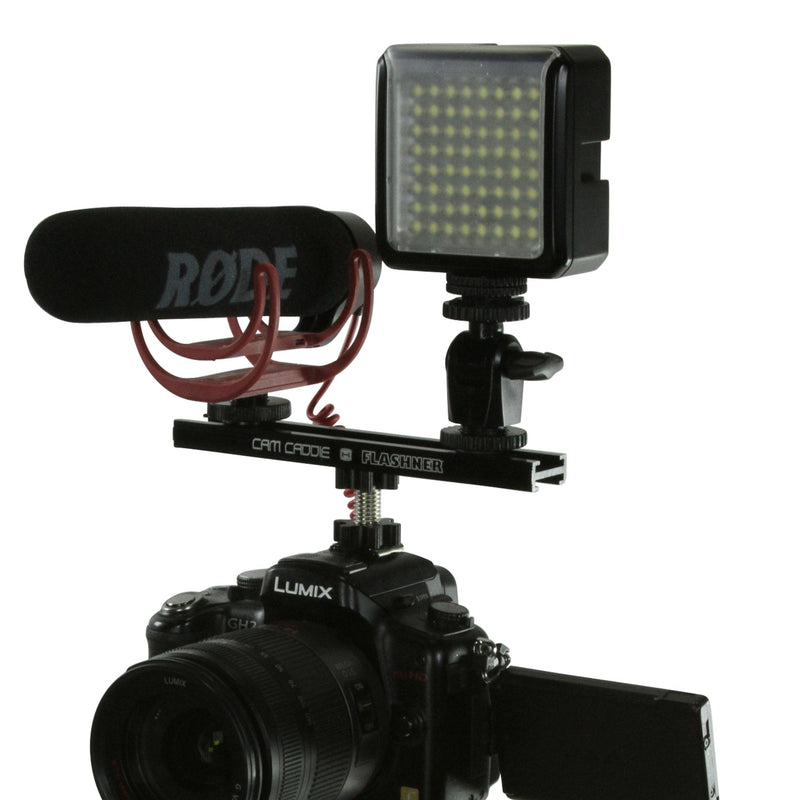 6 Inch Cold Shoe Extension Bracket - Dual Sided Camera Flash Mount with D-Flashner Adapter by Cam Caddie - Black 6-inch