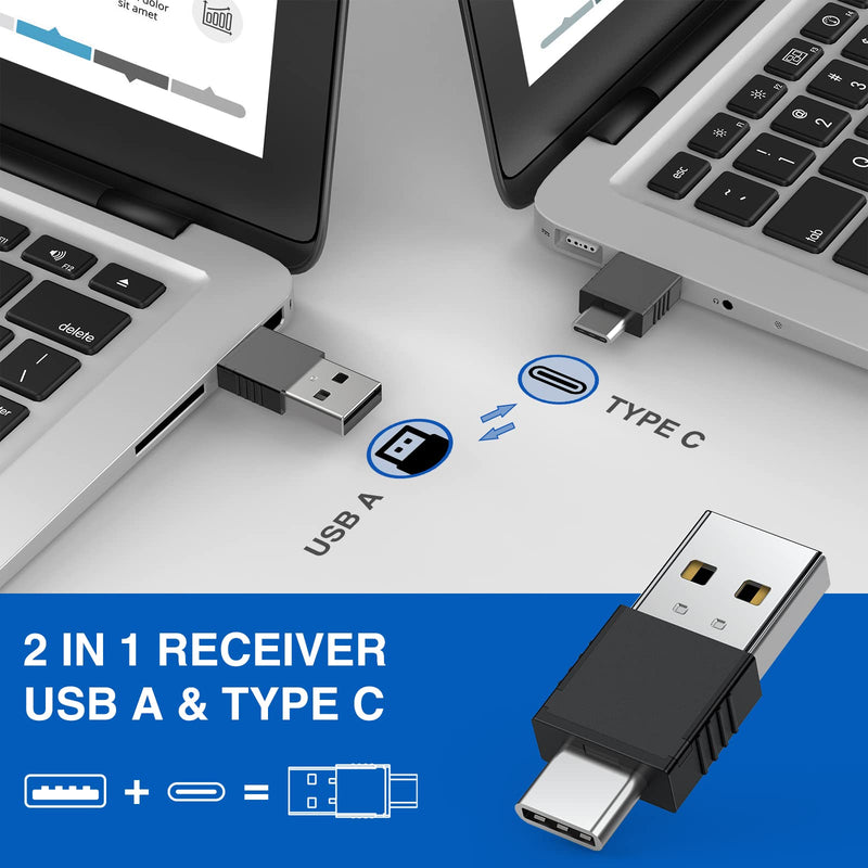 DINOSTRIKE 2 in 1 Type C and USB Presentation Clicker for Powerpoint Presentations,RF 2.4GHz Wireless Presenter Remote Slide Advancer with Volume Control for Mac Laptop Computer Office Classroom Classic Version