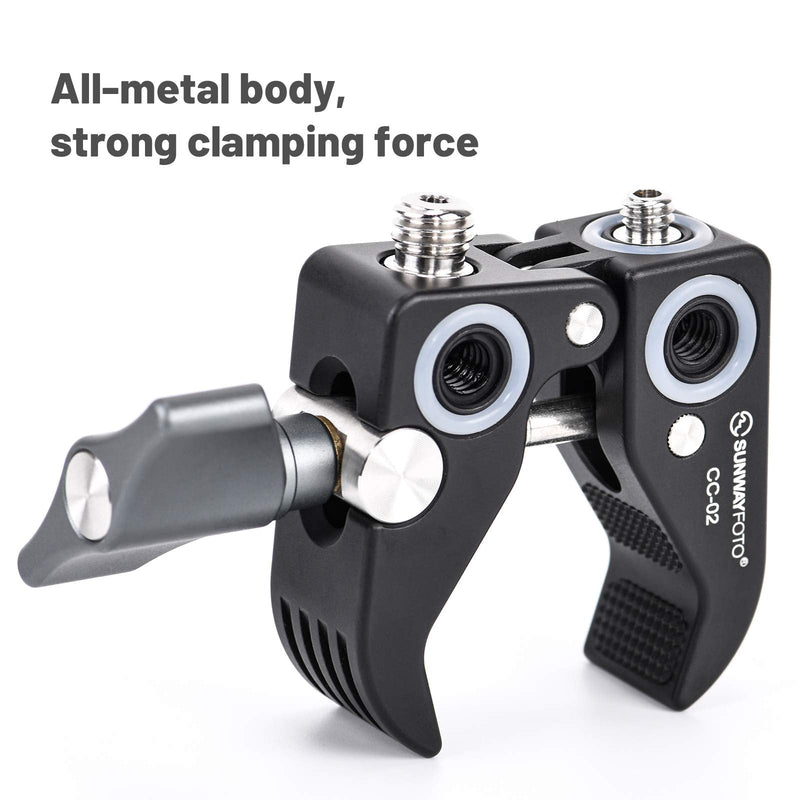 SUNWAYFOTO CC-02 Super Clamp on Tripod 1/4 and 3/8 Thread Camera Mount Clamps