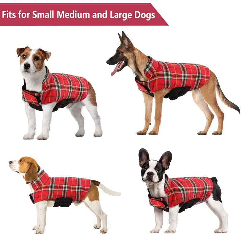 Kuoser Cozy Waterproof Windproof Reversible British Style Plaid Dog Vest Winter Coat Warm Dog Apparel for Cold Weather Dog Jacket for Small Medium Large Dogs with Furry Collar (XS - 3XL) X-Small (Pack of 1) Bright Red