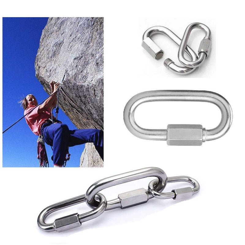 Lependor Quick Link Oval Carabiner Chain Zinc Plated Steel D Shape Locking Carabiner Quick Link Chain 4 Pcs M8 (5/16")