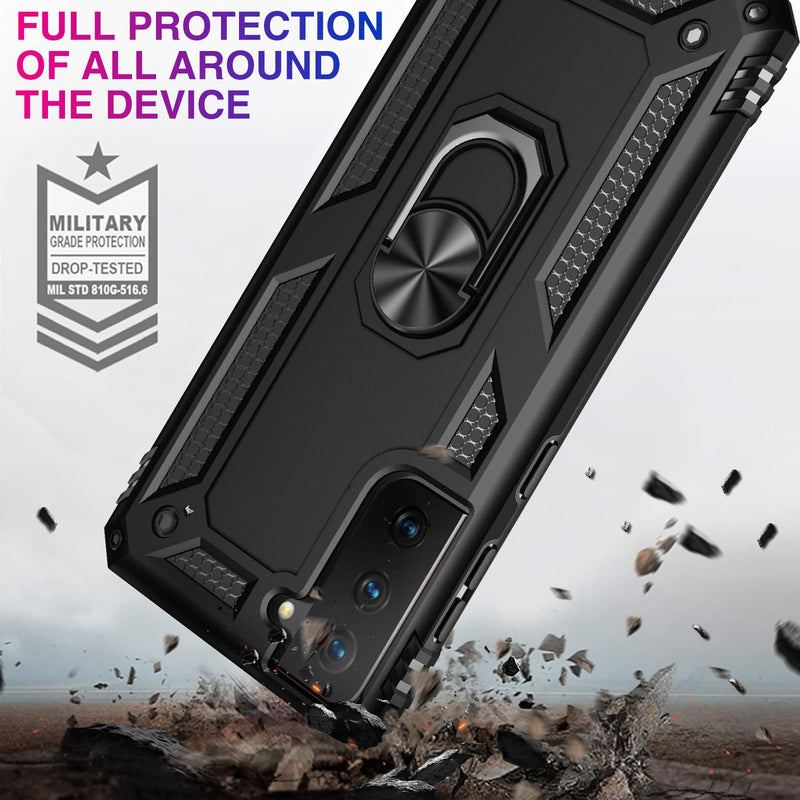 Case for Samsung Galaxy S21 5G Case Rugged Military Grade Heavy Duty Armor Shockproof Anti-Drop Galaxy S21 Phone Case Holder Kickstand Shell for Samsung Galaxy S21 5G 6.2 2021 Basic Cases (Black) Black