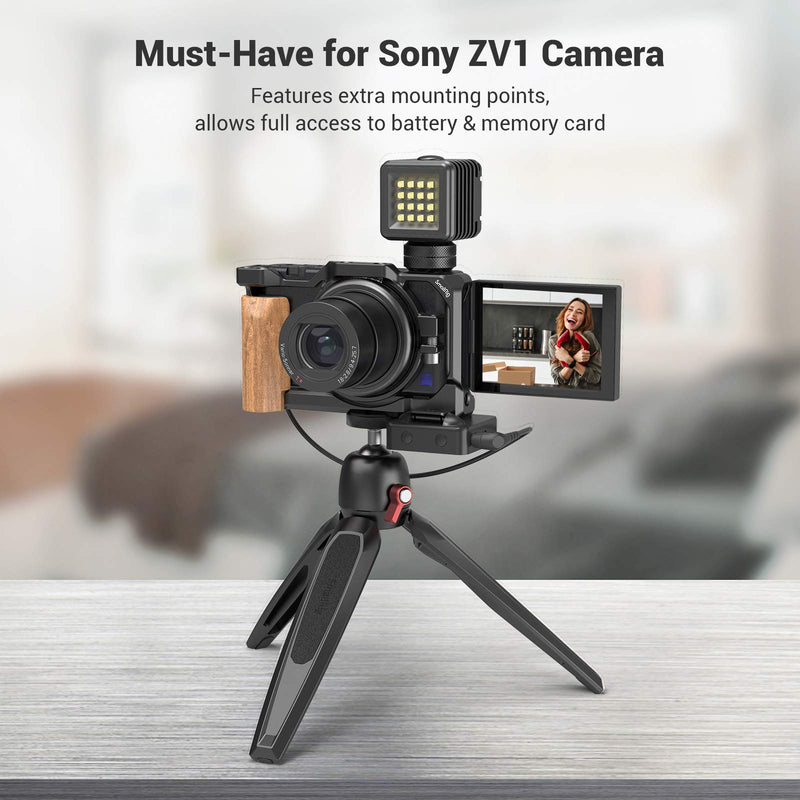 SMALLRIG Camera Cage with Wooden Handle Handgrip for Sony ZV1 Camera - 2937