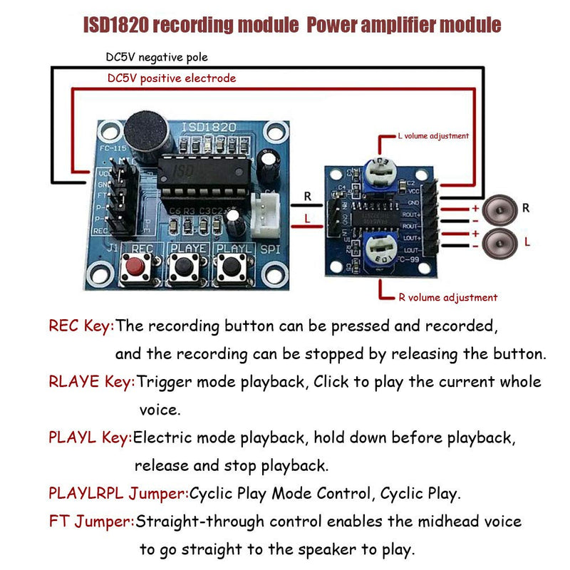 Ximimark 2Pcs ISD1820 Sound Voice Recording Playback Module Sound Recorder Board With Microphone Audio Loudspeaker