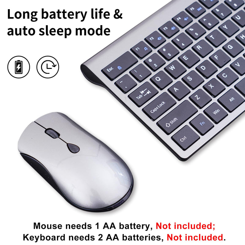 Wireless Keyboard and Mouse, Ultra-Thin Full-Size Keyboard Mouse Combo with USB Receiver, Quiet Click, 2400 DPI, Cordless Scissor Switch Keyboard Set for Laptop PC Computer Windows Mac - Black Gray KM426-Gray