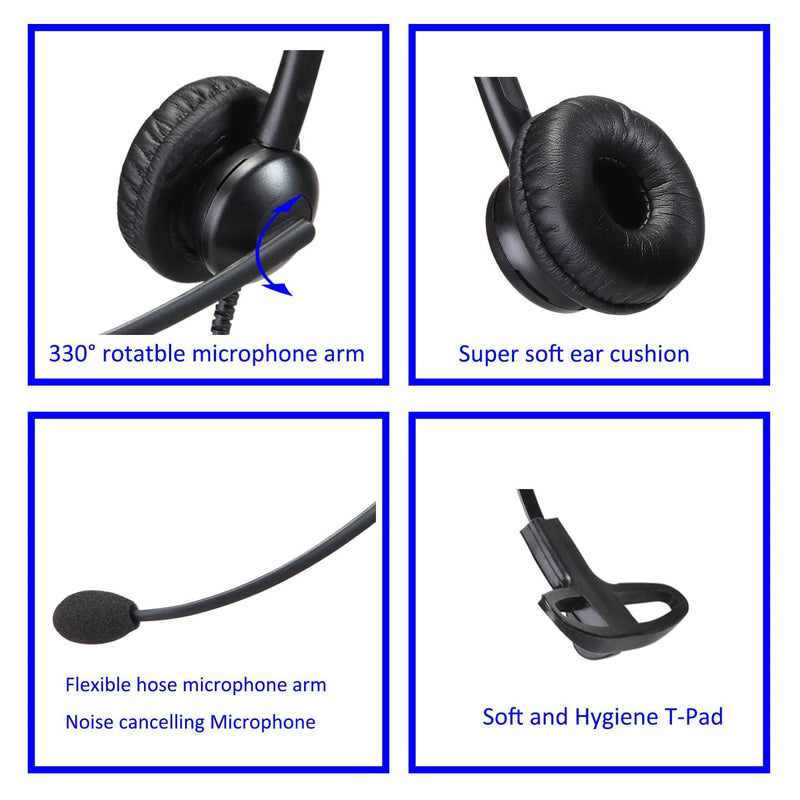 Telephone Headset with Noise Cancelling Microphone & HIS Cable for Avaya IP 1608 1616 9601 9608 9611 9611G 9620 9621 9630 9631 9640 9641 9650 9670 J139 Duo 510DSQD009